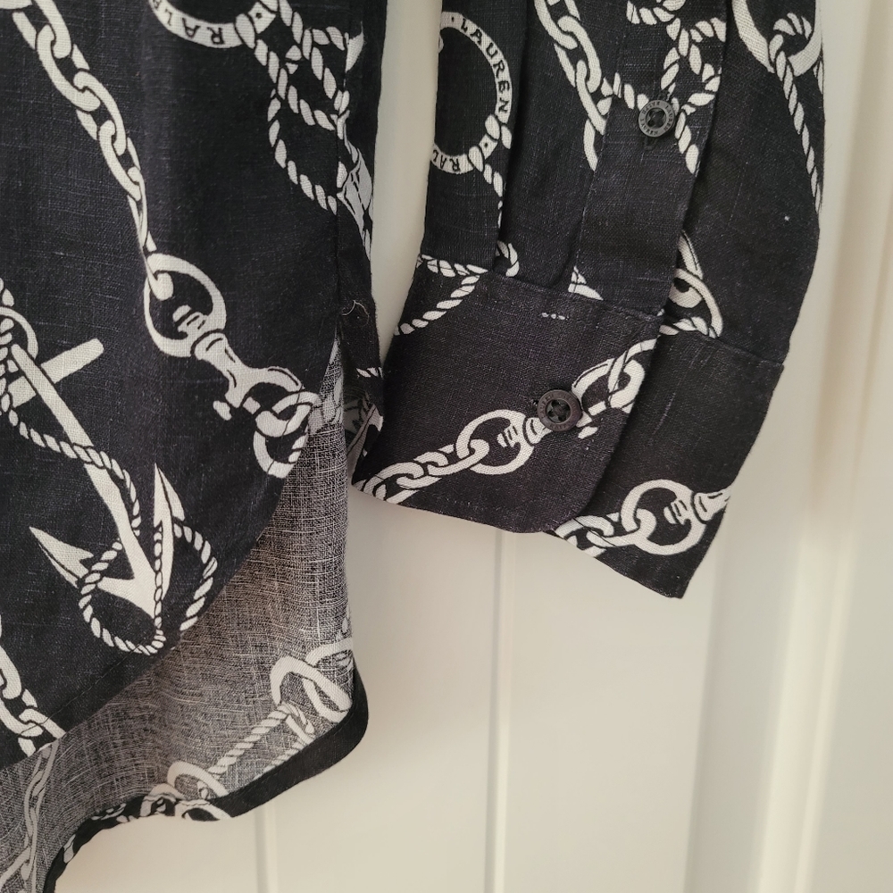 NWT LAUREN RALPH LAUREN Poplin Blouse Nautical Navy White Size S - Picture 6 of 8